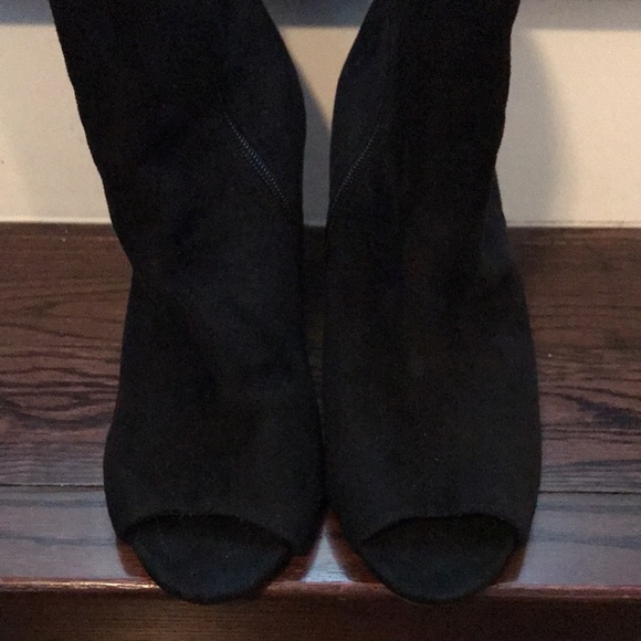 🥾 Wild Diva Black Swede Open Toe Ankle Boots WB06 - Picture 3 of 3